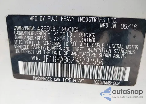 2016 Subaru Impreza 2.0I Premium из США, поврежденный, VIN JF1GPAB62G8297954